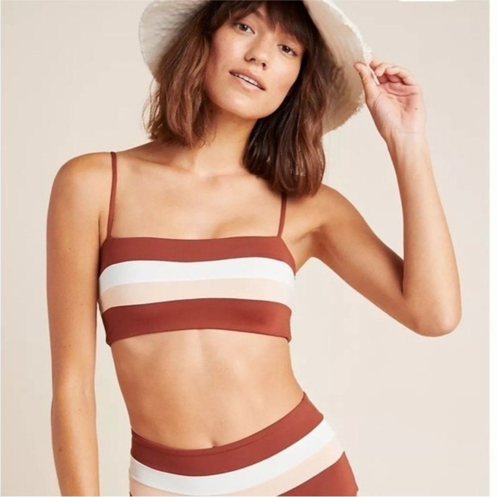 L*Space Womens Size XS Rebel Stripe Bandeau Bikini Top Womens